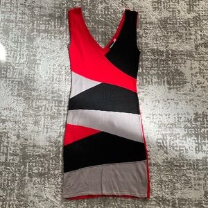 Hot Miami Styles Red and Black V-Neck Mini Dress